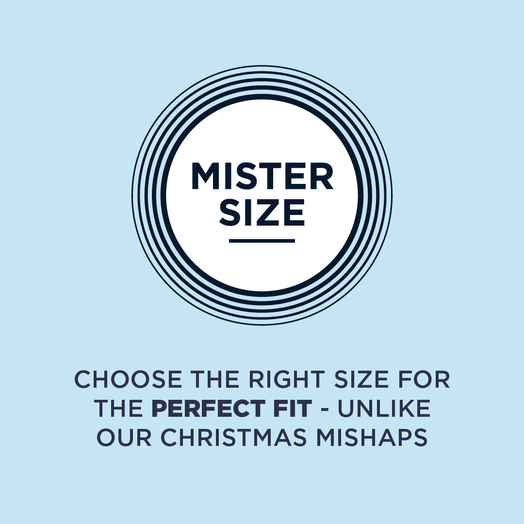 Logo-ul Mister Size cu text dedesubt: Alegeți mărimea potrivită pentru o potrivire perfectă