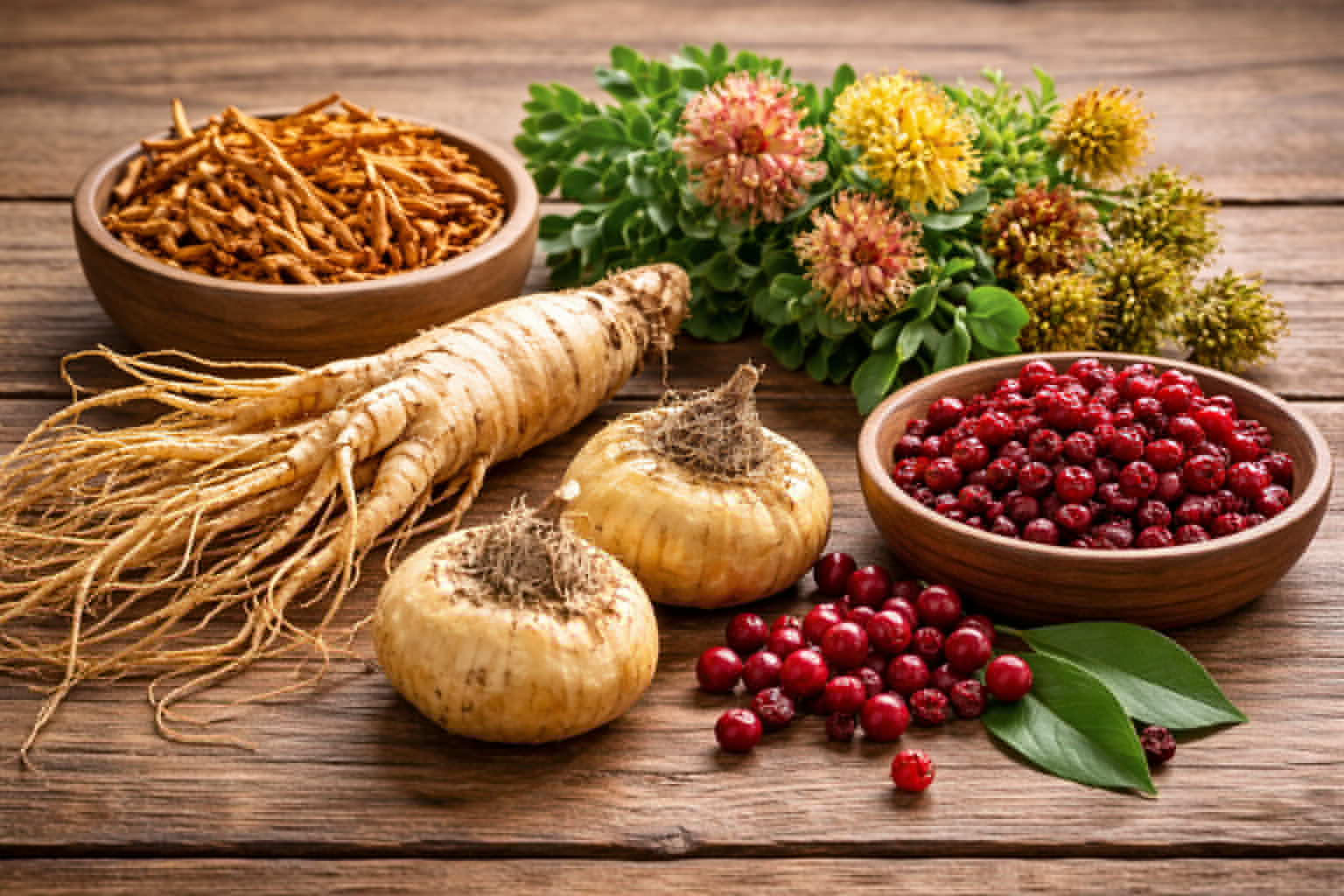 Ingrediente în multe amelioratori sexuali pe bază de plante: Ginseng, Cordyceps, Rhodiola, Schisandra și Maca